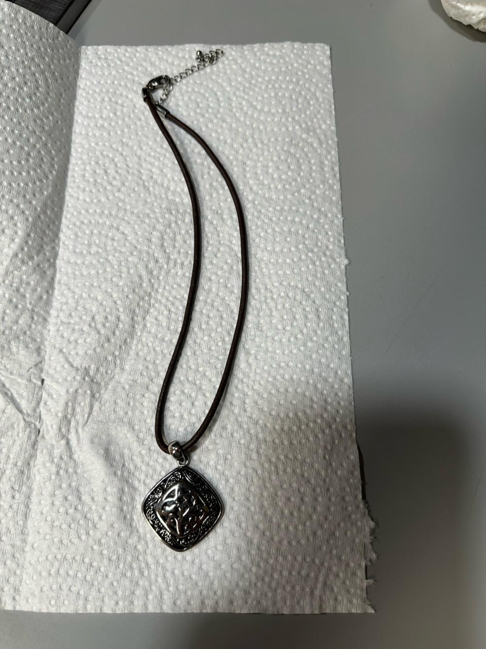 Lia Sophia “Sheridan” silver tone & black enamel pendant necklace